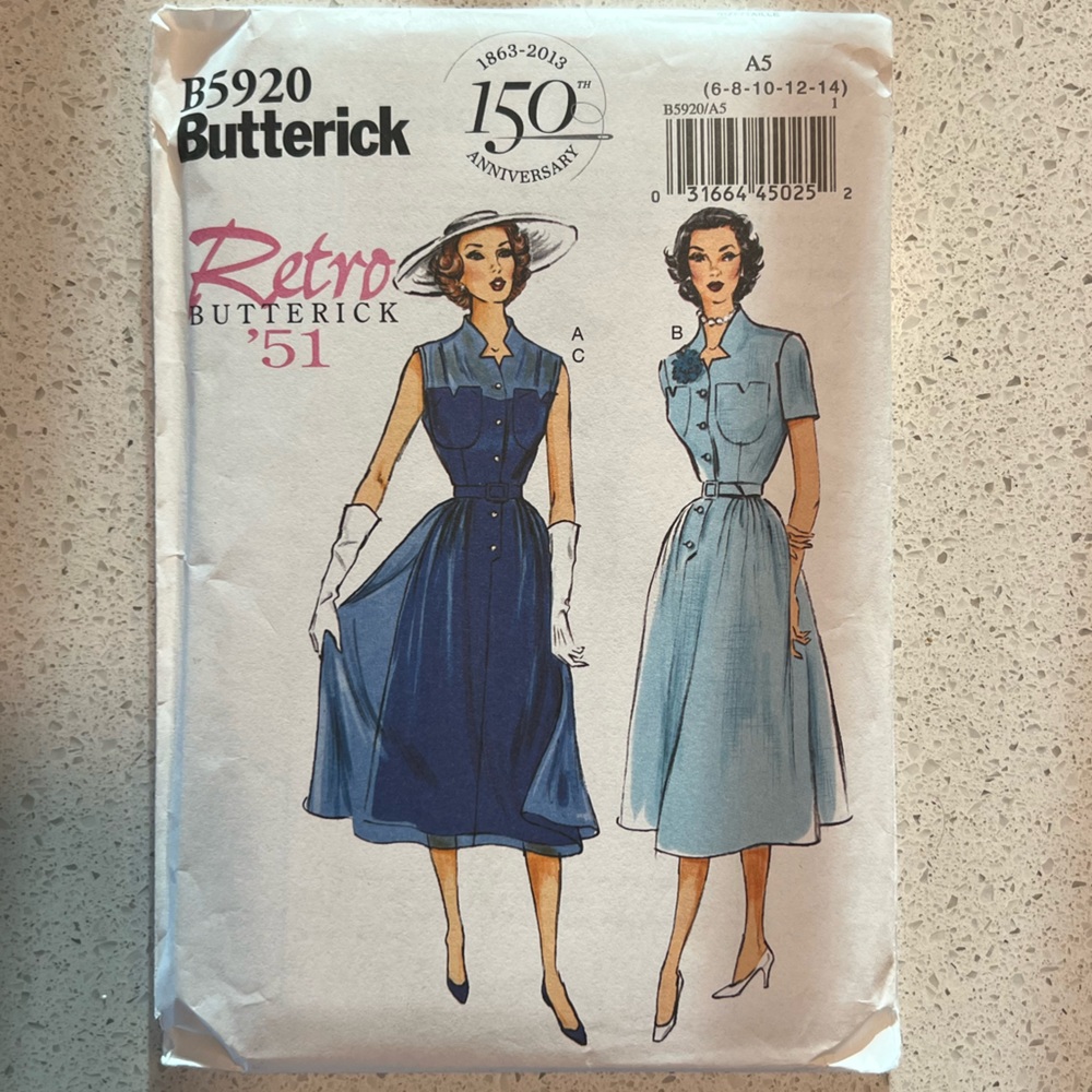 Butterick 5920 Uncut - Vintage Retro Dress Pattern 1951 - Pattern size 6-14